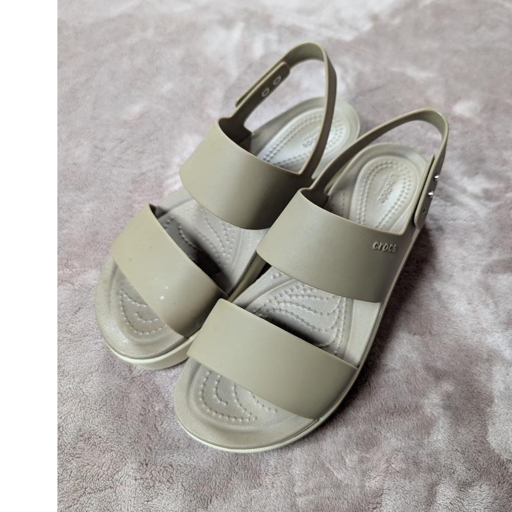 Crocs LiteRide 360 Sandal Womens 7 Taupe Slingback Platform Wedge 206453